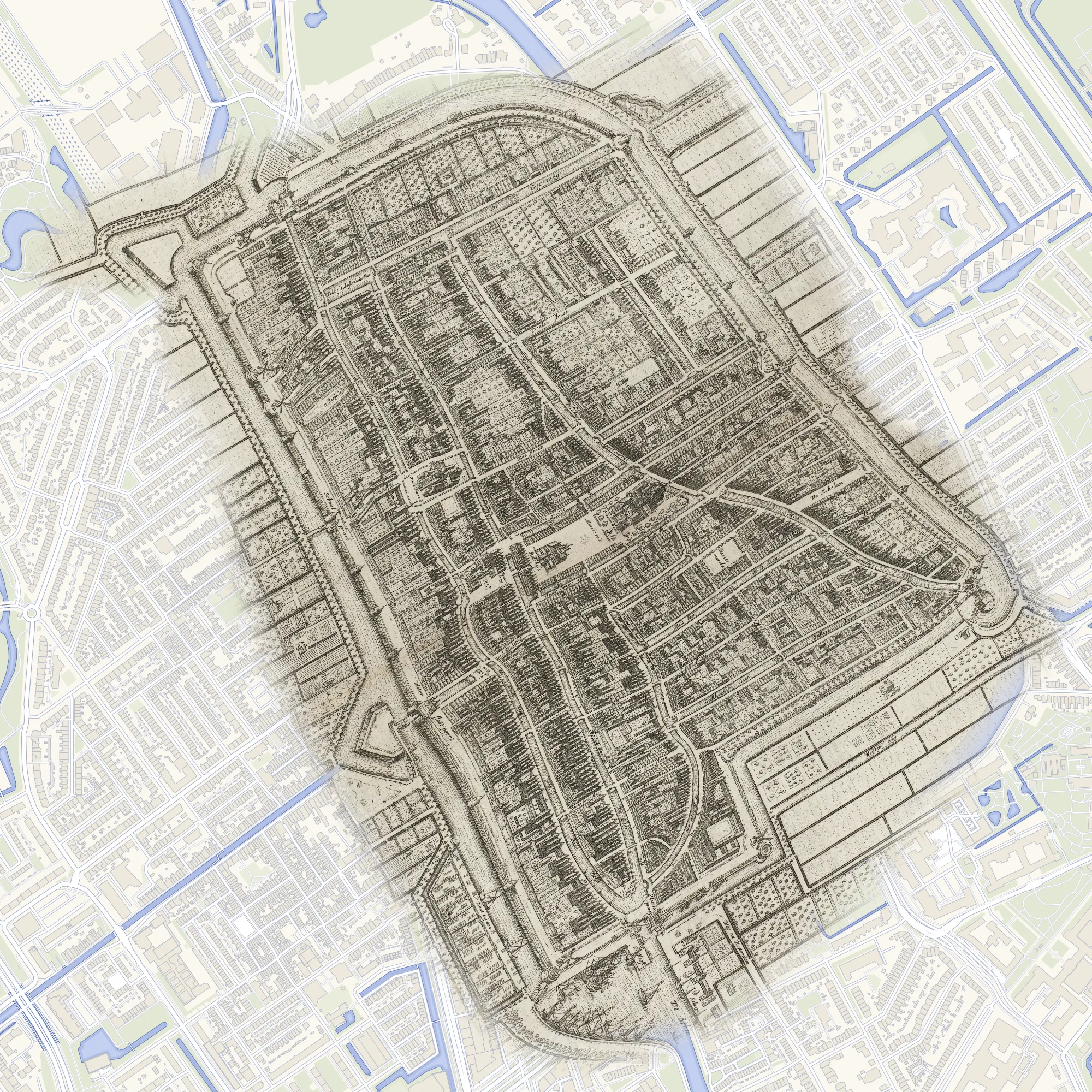 Dezelfde binnenstad op de kaart van Joan Blaeu uit 1649.