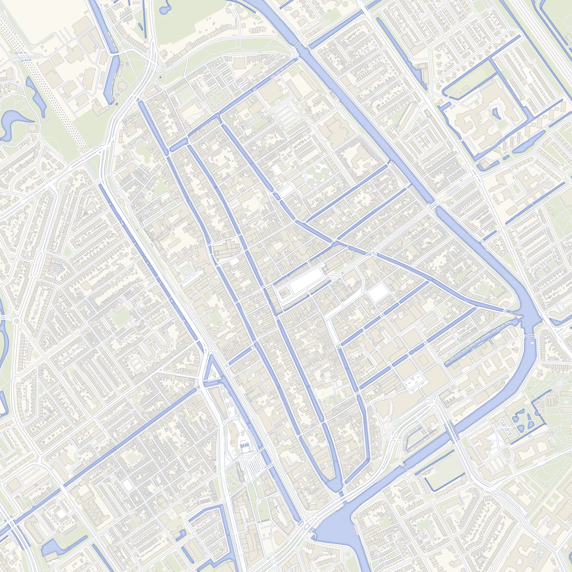 De binnenstad van Delft zoals ze nu is, als kaart.